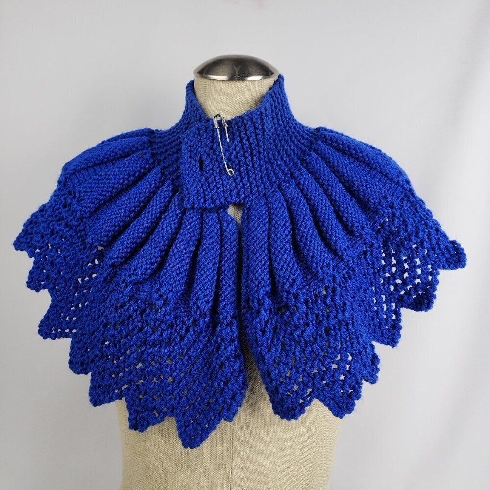 Handcrafted Royal Blue Knitted Lace Capelet